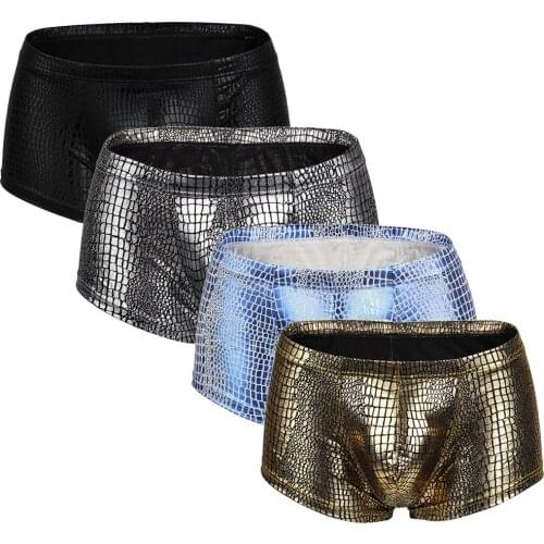 Men underwear Imitation Leather Low-waist Polyester Serpentine U-shaped Mens Boxer Male Underpant Beachwear ropa interior hombr