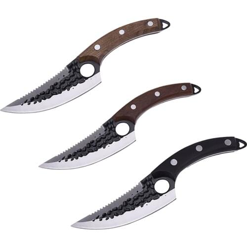 6 Inch Butcher Scimitar Viking Knives Set Handmade Forged High Carbon Steel Serbian Cleaver Serrated Back Kitchen Knife