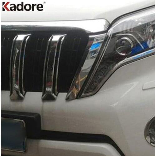 For Toyota Prado J150 FJ 150 2014 2015 2016 Chrome Front Center Grill Bumper Cover Glossy Racing Grille Grills Trim Accessories