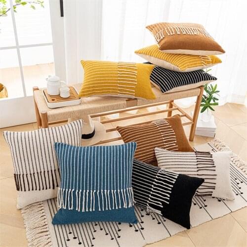 Yellow Brown Cotton Jacquard Cushion Cover Tassels Home Decor Pillow Cover 45x45cm/30x50cm Beige Sofa Pilow Case Pillow Sham
