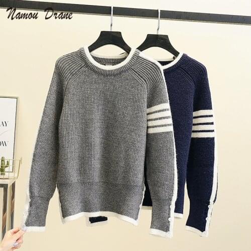 2021 New Knitted Pullover Sweater Round Neck Long Sleeve Loose Womens Sweater Retro Striped Casual Pullover Womens Clothing
