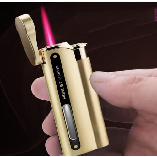Honest new cool windproof inflatable lighter direct fire lighter metal red flame windproof lighter
