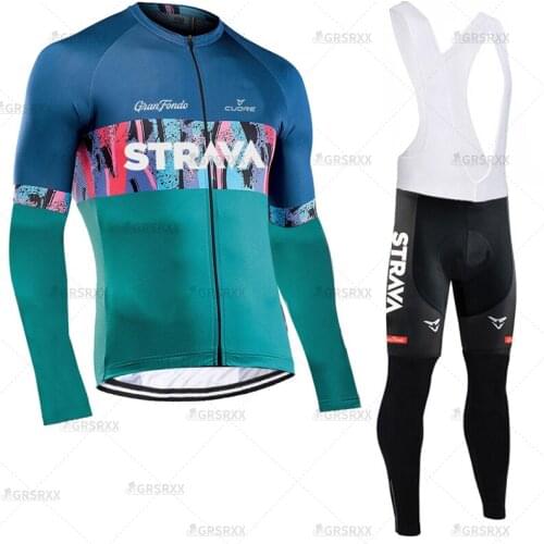STRAVA Autumn Cycling Set Breathable Long Sleeve Pro Bike Team Suit Quick-Dry Cycling Clothes 2021 Breathable MTB Race Clothing