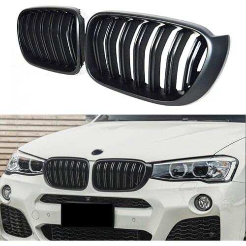 A Pair Kidney Grill Grille Front Bumper Racing Grill For BMW F25 F26 X3 X4 2014-2018 Gloss Matt Black Double Slat Car Styling