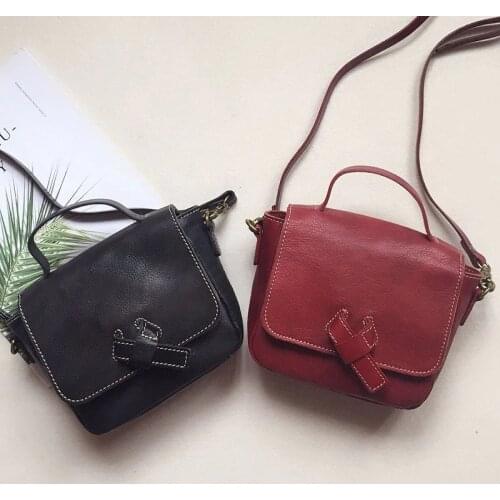 The first layer of leather mini handbag bow leather shoulder bag retro diagonal small bag female bag