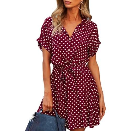 Fashion Summer Ladies Dress Polka Dot Print A-line 5 Colors Women Short Sleeve Dress for Dating Beach Dresses Lady Clothing