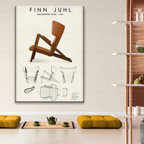 Finn Juhl Grasshopper poster Finn Juhl design chair, Danish furniture poster, Finign chairs Canvas Abstract Painting Decor