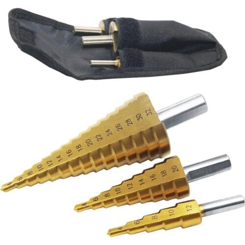 Fixmee 3Pcs Professional HSS Steel Large Step Cone Titanium Coated Metal Drill Bit Cut Tool Set Hole Cutter 4-12/20/32mm