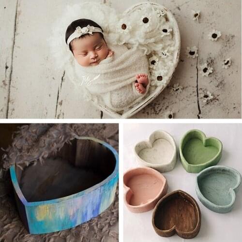 New newborn photography props heart shaped tub love shape colorful solid wood container full moon baby photo