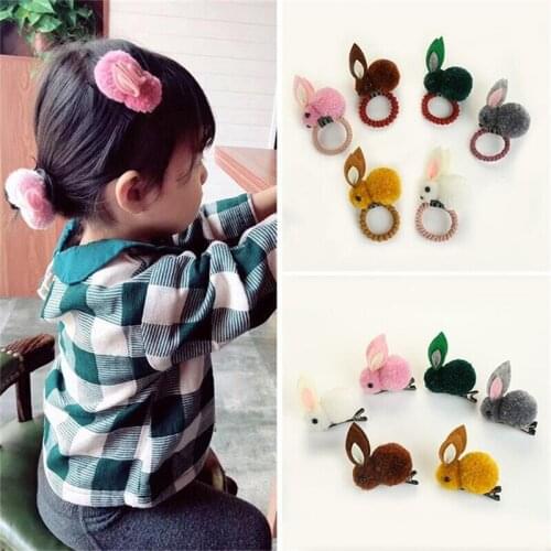 Cute animal hair ball rabbit hair ring female rubber band elastic hair bands Korean headwear children hair Accessories ornaments