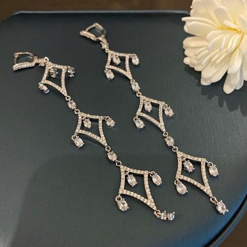 High Quality Cubic Zirconia Long Tassel Earrings For Women Banquet Geometry Exaggerate Jewelry Friends Gift