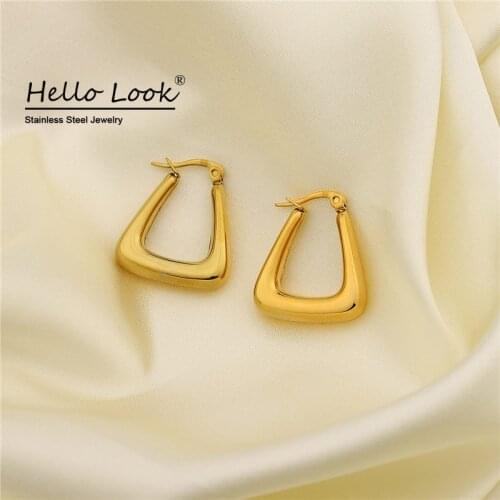 HelloLook Geometric U Shape Earring for Women 18K Gold Plated Vintage Hollow Earrings Vacuum Hoop Earring Popular Jewelry