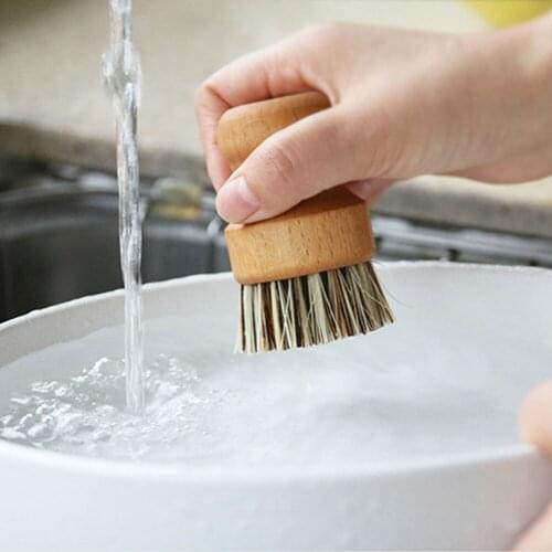 Sisal Palm Pot Brush Bamboo Round Mini Scrub Brush Natural Cleaning Scrubber Kitchen Dishes Bowl Cleaning Tool