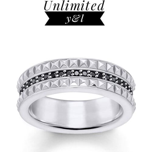 Studded Rings Punk Style Black Cubic Zirconia Silver Fashion Jewelry Accessories for Women and Men Love Gifts 2018 Brand New