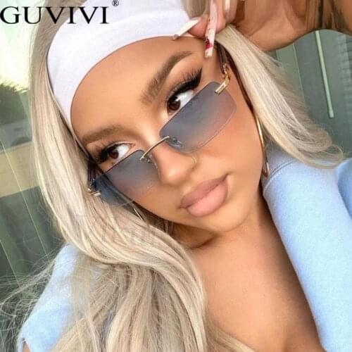 Rectangle Rimless Sunglasses Fashion Cutting Men Women Shades UV400 Vintage Punk Glasses Luxury Brand Designer