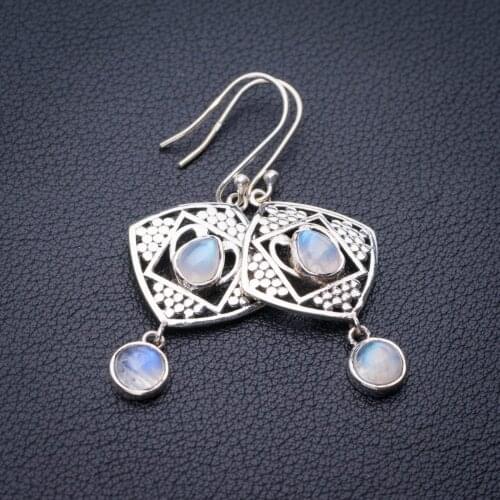 StarGems Natural Rainbow Moonstone Handmade 925 Sterling Silver Earrings 2" E1462