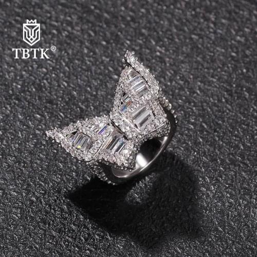 TBTK Beautiful Butterfly Ring Unisex Gifts Trendy Square Zirconia Cocktail Party Charms Jewelry Ring Silver Color Size 6-10