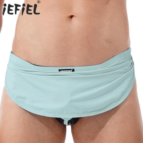Men Low Waist Bulge Pouch Skirted T-back Panties Solid Color Sissy Underwear Stretchy Lingerie Thongs Underpants for Nightclub
