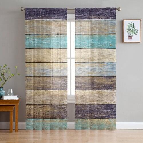 Vintage Wood Texture Sheer Curtains for Living Room Bedroom Kitchen Tulle for Windows Voile Drapes Home Decoration