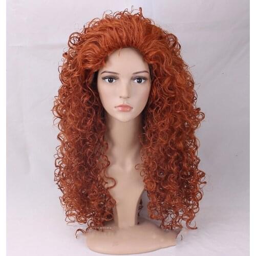 High Quality Brave Princess Merida Wig Long Orange Curly Heat Resistant Synthetic Hair Wigs + Wig Cap