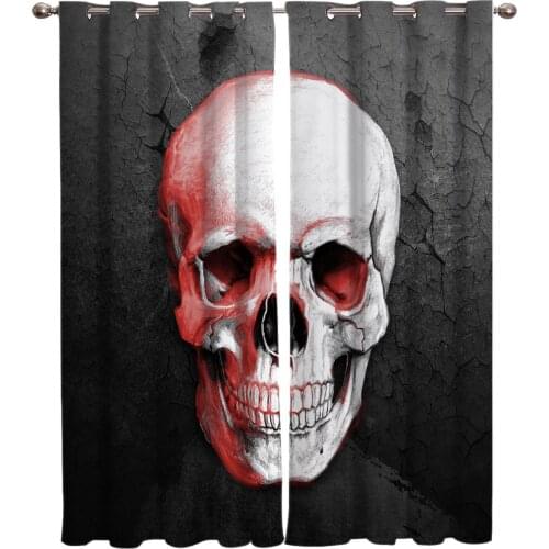 Halloween White Skull Window Treatments Curtains Valance Window Curtains Dark Living Room Outdoor Kitchen Fabric Kids Curtain