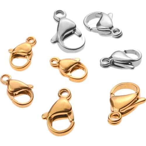 25pcs 12x7mm Rhodium Color 316L Stainless Steel Lobster Clasps & Hooks Connectors for DIY Jewelry Findings Materials