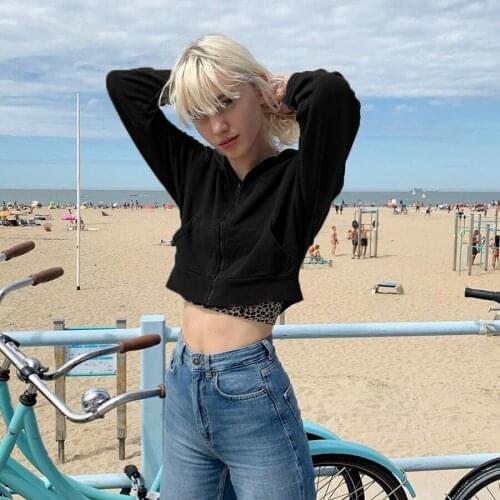 2021 Womens New Style Hoodie Navel Bare Personality Hooded Long Sleeve Navel Bare Short Hot Girl Sweater Casual Top Jacket