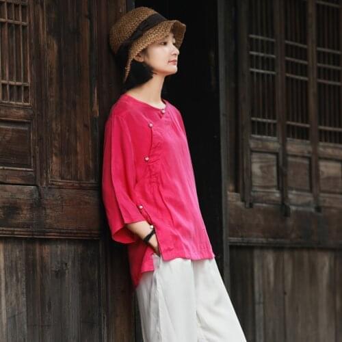 Women Retro Half Sleeve Loose Tops Solid Color Blouse Shirt Ladies Summer Loose Shirt Female 2018 Shirt Vintage