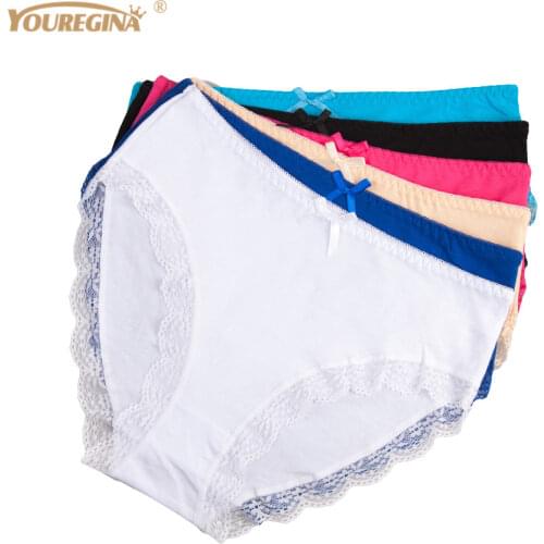 Women Panties Plus Size Sexy Lace Large Briefs Underwear Cotton High Waist 4XL Ladies Intimates 6 pcs/lot