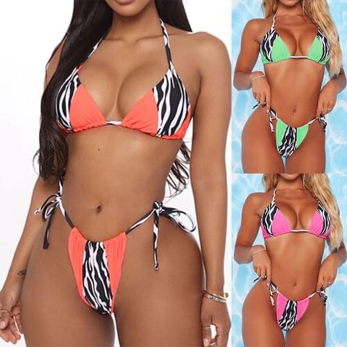 2021 Summer New Arrival Sexy Two Piece Swimwear Women Bikini Set Bandage Swimsuit Splicing Leopard Bathing Suit Beachwear