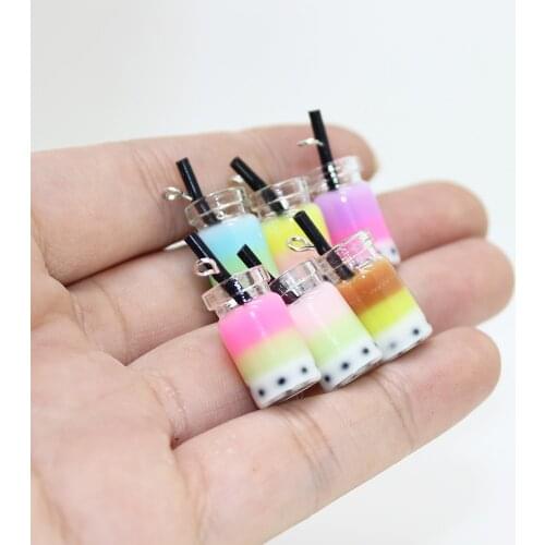 10pcs-- 18*10mm Resin Gradient Colour Pearl Milk Tea Glass bottle Charms Pendants for Jewelry DIY Earrings.Bracelet Necklae