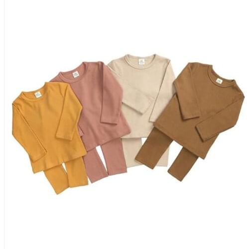 2021 Kids Tales Wholesale Children Loungewear Baby Boys Girls Solid Lounge Set Kids Clothes Set 2pcs Cotton Kids Clothes