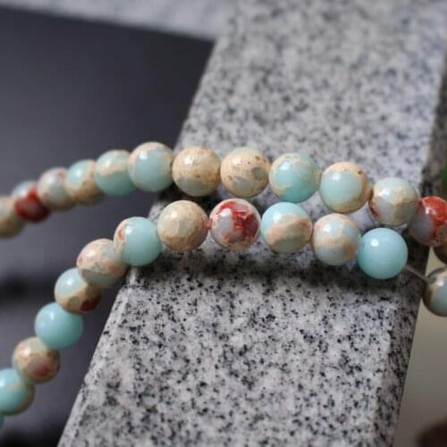 48pcs/Lot 8mm Emperor stone beads Light blue color with Snake Stripes for jewelry making