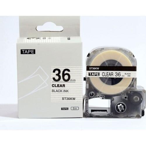 5PK 36mm KINGJIM Label Tape Cartridge ST36KW/ LC-7TBW BLACK ON CLEAR for TepraPro and Labelworks printer