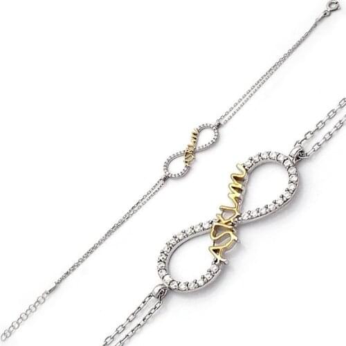 925 Sterling Silver Zircon Stone My Love Written Infinity Pattern Bracelet