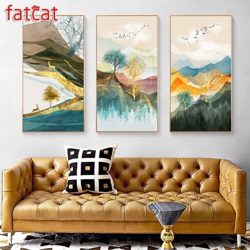 FATCAT Abstract landscape Large triptych 5D Diy Diamond Painting full mosaic diamond Embroidery Sale Home Decoration AE2544