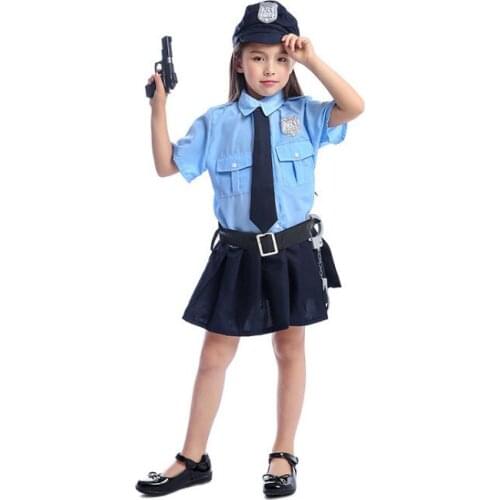 Cute Girls Halloween Tiny Cop Police Officer Playtime Cosplay Costume Kids Blue Coolest Police Uniform Carnaval Cosplay Costume