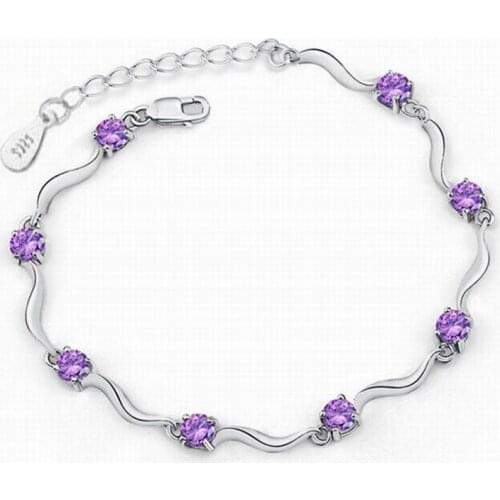 Elegant Womens White Purple Rhinestone Crystal Bracelet Silver Color Bamboo Chain Charm Bracelets Female Jewelry Wholesale