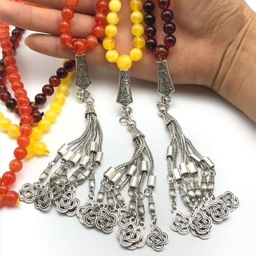 JunKang 8mm Charm Prayer Beads Rosary Metal tassel Bracelet Necklace Men and women Fashion Jewelry Gifts Muslim Islam Religious