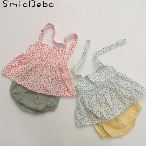 Summer Baby Girl Sleeveless Two Pieces Suit Floral Suspender Tee Shirts+ Shorts Pants Set 2PCS Holiday Birthday Kids Tracksuit