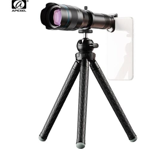 APEXEL APL-JS60XJJ09 Metal 60X HD Phone Telephoto Zoom Lens Kit Monocular Telescope with Mini Extendable Tripod Eye Cup Clip