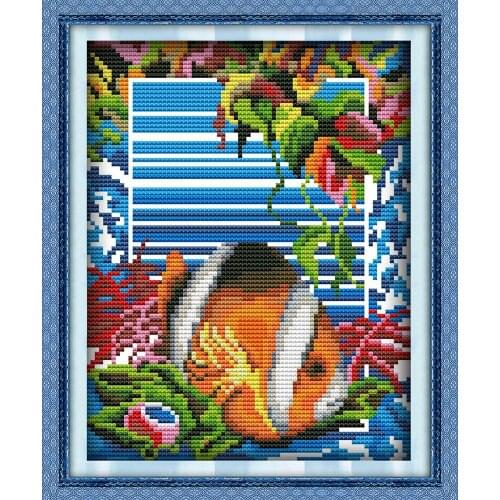 Clownfish cross stitch kit stitching DMC color thread mini picture fish in sea paintingt embroidery DIY handmade needlework plus