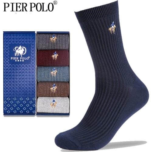 PIER POLO Socks Fashion Brand Men Socks 5 Pairs/Lot Crew Cotton Compression Socks Winter Deodorant Embroidery Dress Socks Men