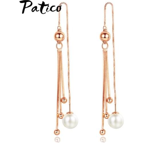 New Long Multilayer Tassel Drop Earrings For Women Simulated Pearl 925 Sterling Silver Chain Piercied Dangle Earings Jewelry