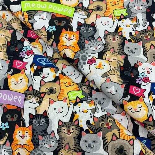 Lovely 100% Cotton Fabric Colour Bottom Cartoon Cats Pattern Digital Print Sewing Material DIY Home Patchwork Dress Clothing