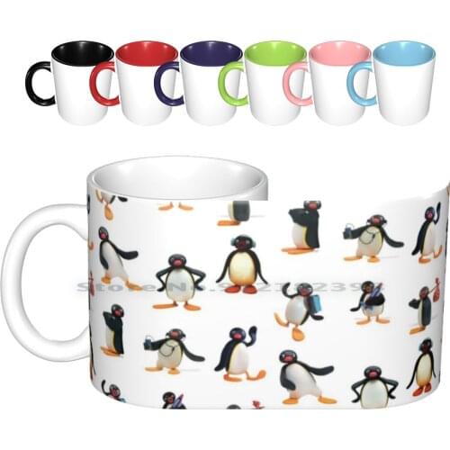 Pingu Mood Ceramic Mugs Coffee Cups Milk Tea Mug Pingu Cartoon 80s 90s Pop Cute Kids Children Funny Retro Black Blue Simple