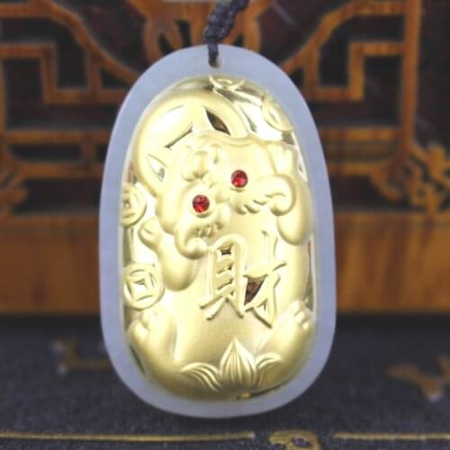 Genuine Natural White Hetian Jade Necklace 24k Gold Brave Troops Men Women Bless Lucky Pendants Free Shipping Top Quality