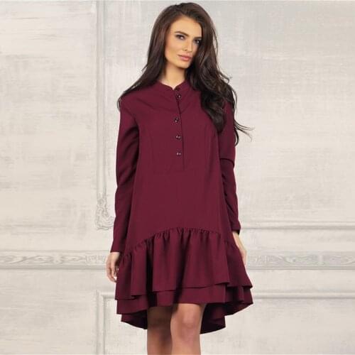 Casual Summer Dress Cascading Ruffles Long Sleeve o Neck Button 2020 New Fashion Mini Dress Vestidos