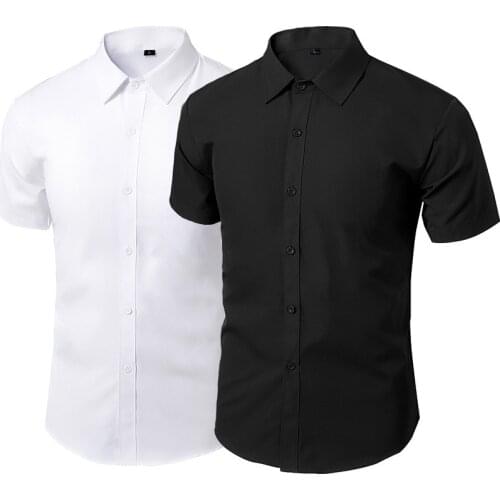 Summer Short Sleeve Dress Shirts Men Male Non-iron Workwear Slim Social Shirt White Black Branded Mens Clothing 5XL Vintage
