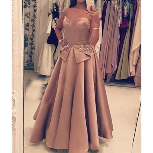 2020 Prom Dresses Satin Peplum A Line Chanpagne Long beautyful Evening Party Formal Gowns With Beadingul
